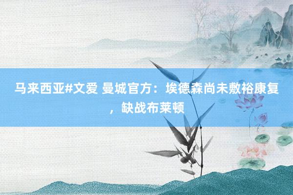 马来西亚#文爱 曼城官方：埃德森尚未敷裕康复，缺战布莱顿